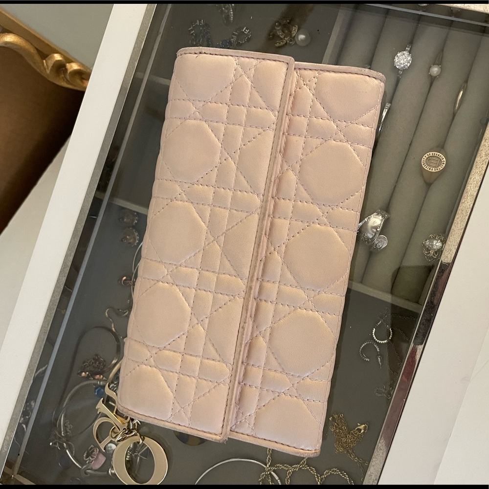 Light Pink Cannage Dior Wallet with Gold Hardware